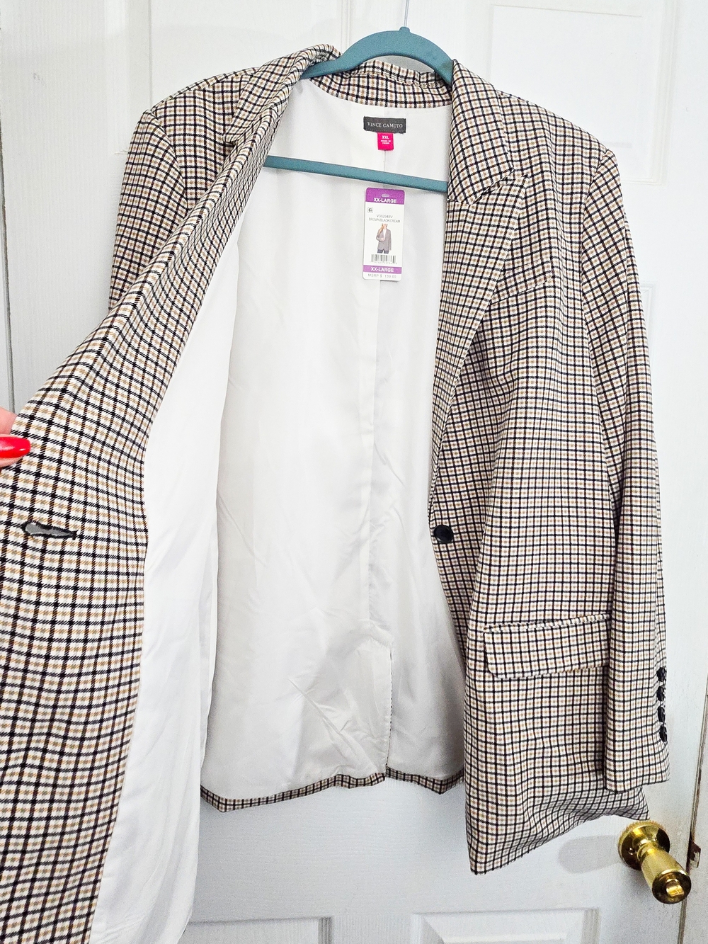 Vince Camuto Plaid Blazer XXL Brown Black Cream Stretch One Button NWT - Picture 5 of 10